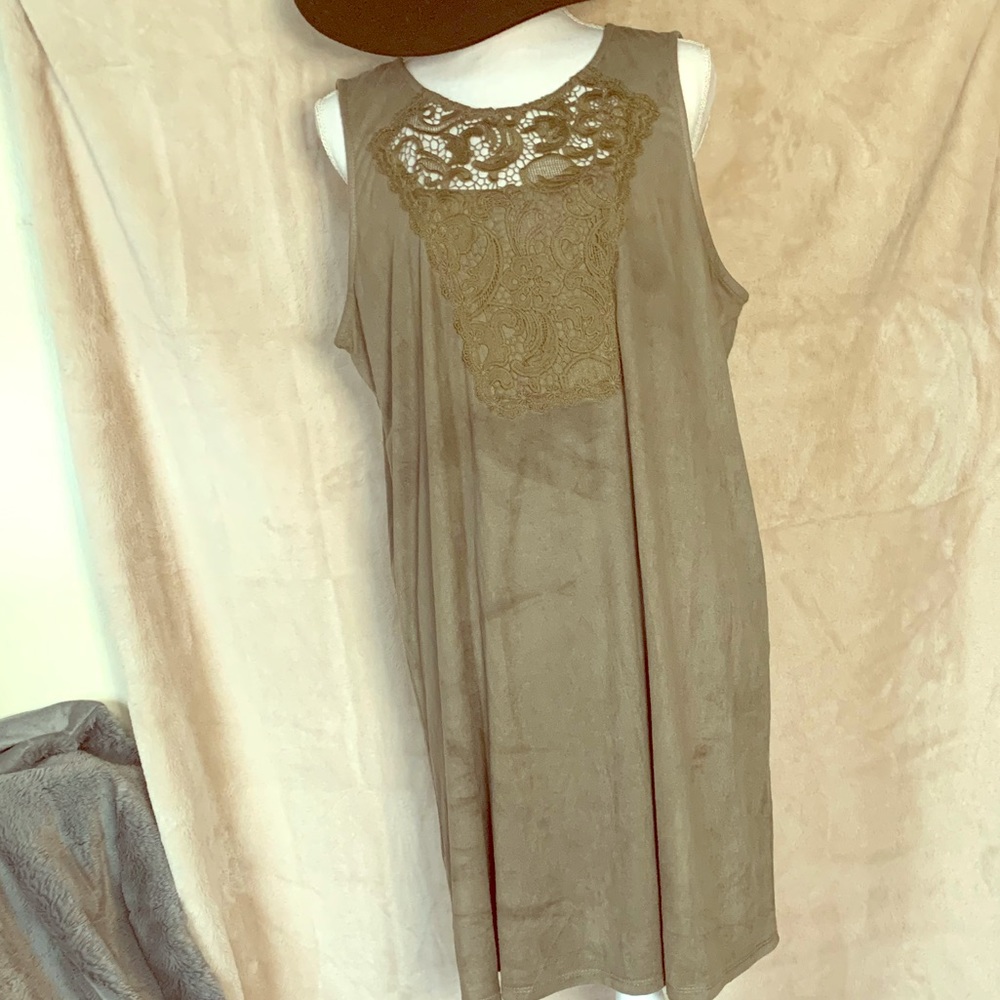 Olive green suede like sleeveless shirt dress